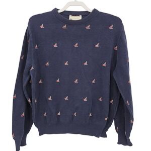 VTG Lord Jeff Sweater Men M Navy Fine‎ Cotton Knit Sailboat USA 90s Nautical